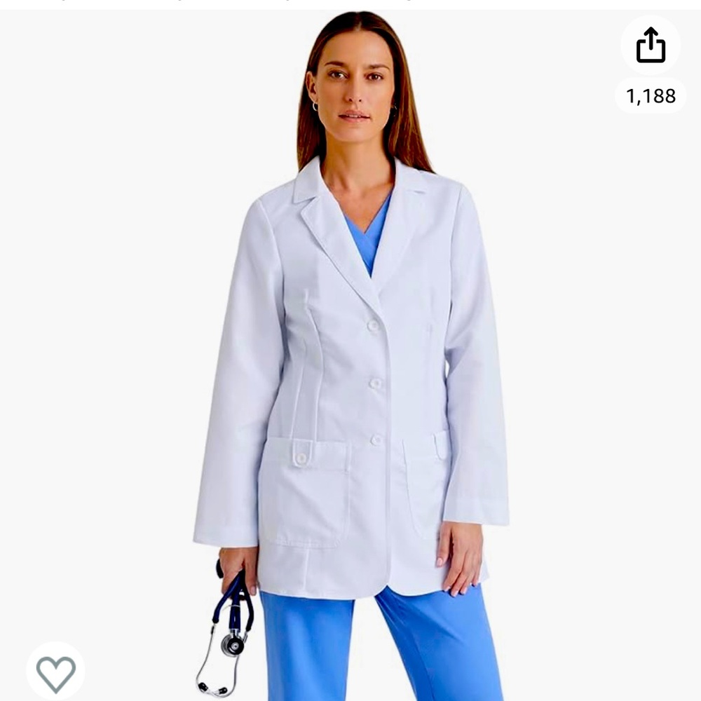 🤍 Grey's Anatomy Scrubs Hannah Professional Mid-Length Lab Coat 31.5" Sm…